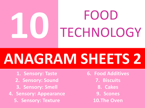 10 Food Technology Anagram Sheets 2 Keyword Starters Cover Lesson