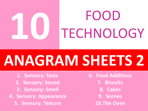 10 Food Technology Anagram Sheets 2 Keyword Starters Cover Lesson Homework