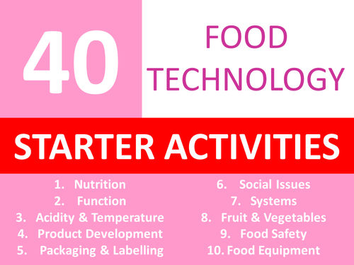 40 Food Technology Starter Activities 1 Keyword Wordsearch Crossword Anagrams Cover Lesson Homework