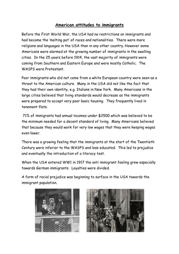 Immigration in 1920s USA for GCSE