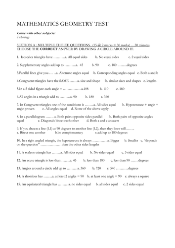 Geometry (Basic) Test Review