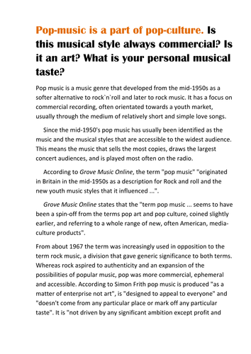 Pop-music is a part of pop-culture