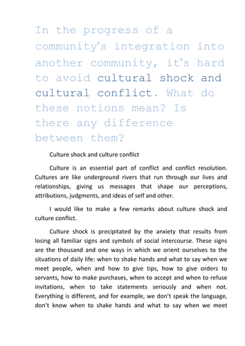 Cultural shock and cultural conflict