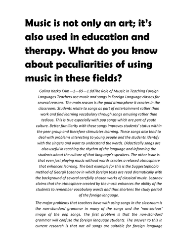 Music is not only an art | Teaching Resources