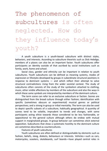 The phenomenon of subcultures