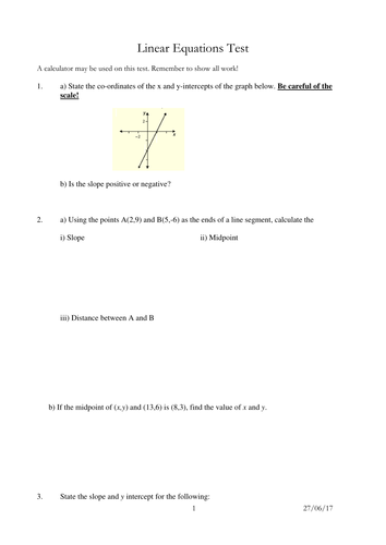 Linear Equations Test