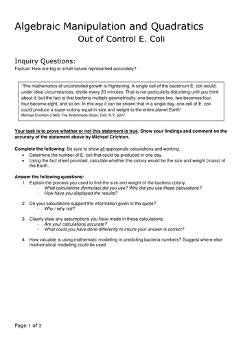 Exponential (e-Coli) Investigation