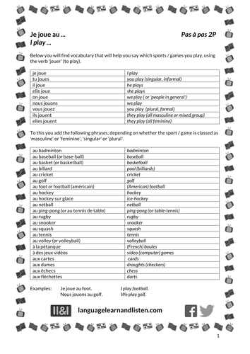 Je joue au ... (I play ...)