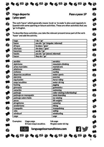 Hago deporte (I play sport)