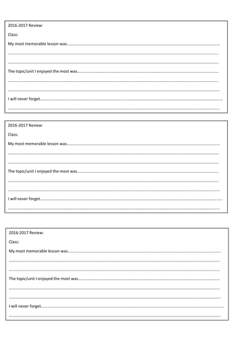 Student end of year feedback form