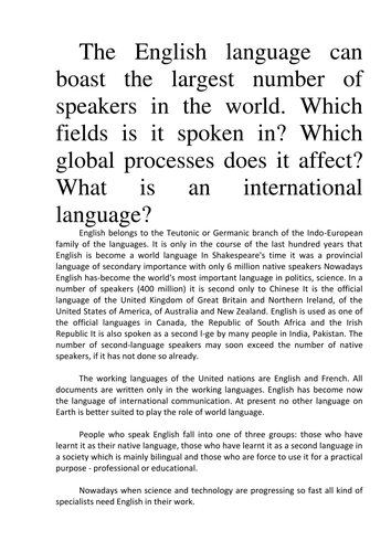 The English language can boast the largest number of speakers in the ...