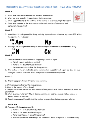 AQA NEW TRIOLOGY Radioactive Decay Graded Task