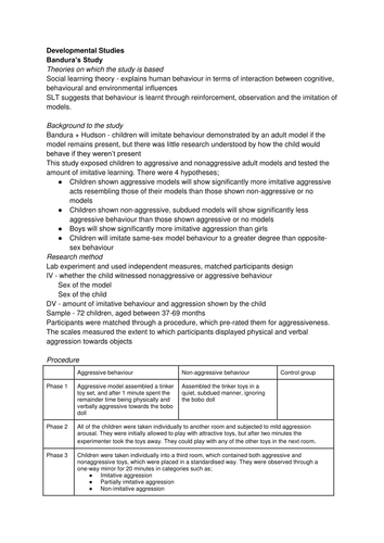 OCR Psychology Developmental Study Notes | Teaching Resources