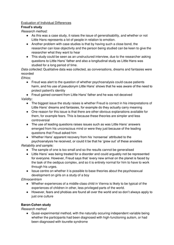 OCR Psychology Individual Differences Evaluation Notes