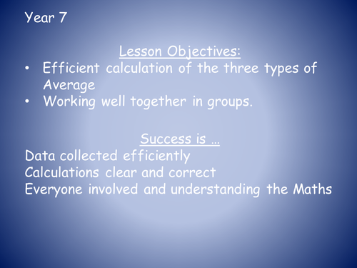 Year 7 lesson on Averages