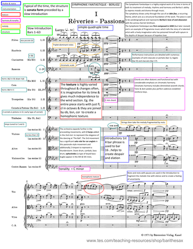 Edexcel A Level Music 2017 - Analysis for Symphonie Fantastique - Berlioz - annotated score