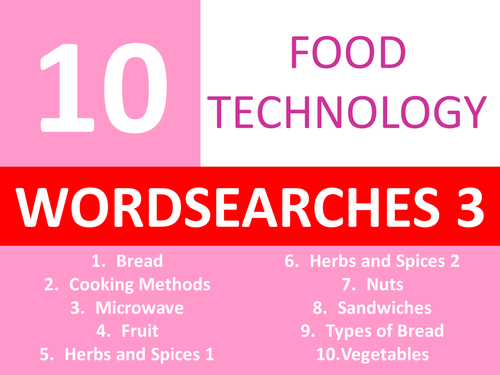 10 Food Technology Wordsearches 3 Keyword Starters Wordsearch Cover Homework Lesson