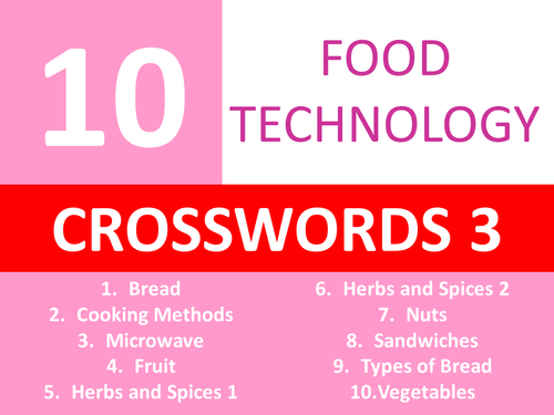 10 Food Technology Crosswords 3 Keyword Starters Crossword Cover Homework Lesson