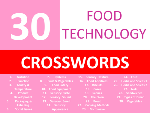 30 Food Technology Crosswords Keyword Starters Crossword Cover Lesson Homework