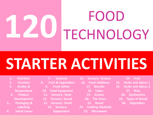 120 Food Technology Starter Activities Keyword Wordsearch Crossword Anagrams Cover Lesson Homework