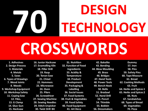 70 Crosswords Design Technology Literacy KS3 GCSE Keyword Starters Crossword Cover Lesson