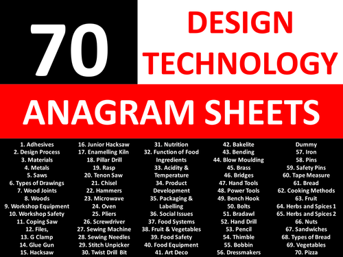70 Anagram Sheets Design Technology Literacy Ks3 Gcse Keyword Starters