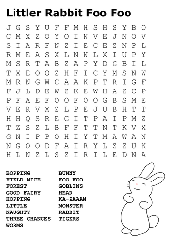 Little Rabbit Foo Foo Word Search Teaching Resources