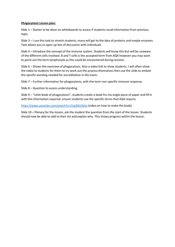 Phagocytosis Lesson. A Level Biology, AQA 7401/7402