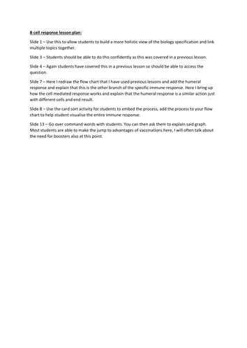 Humeral response/B cell response. A Level Biology, AQA 7401/7402