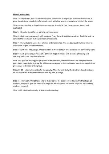 Mitosis Lesson. A Level Biology, AQA 7401/7402