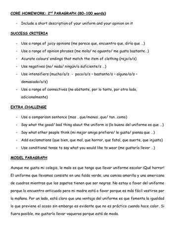 GCSE PARAGRAPH WRITING: UNIFORM DESCRIPTION