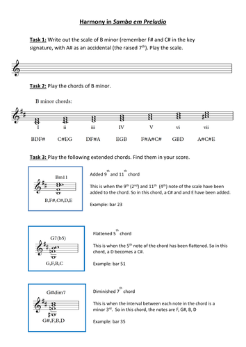 Edexcel GCSE Music (9-1) Harmony in Samba em Preludio Worksheet