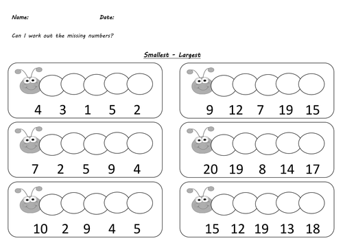 Year 1 Caterpillar Number Sequencing Differentiated Worksheets