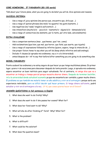 GCSE PARAGRAPH WRITING: FUTURE PLANS, OPINIONS, REASONS AND RANGE OF TENSES
