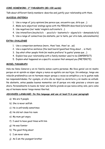 GCSE PARAGRAPH WRITING: FAMILY RELATIONSHIPS