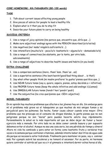 GCSE PARAGRAPH WRITING: HEALTH ISSUES AND PIECES OF ADVICE