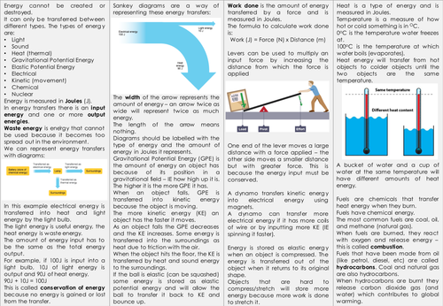 KS3 Energy Transfers and Cost of Electricity (power) Knowledge Organiser - Revision