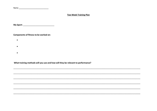 Two Week Training Plan GCSE PE 2016 9-1
