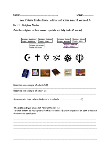 Year 8 Citizenship and RE assessment
