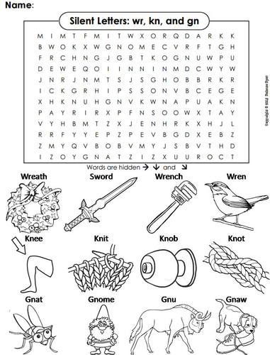 Silent Letters wr kn gn Word Search