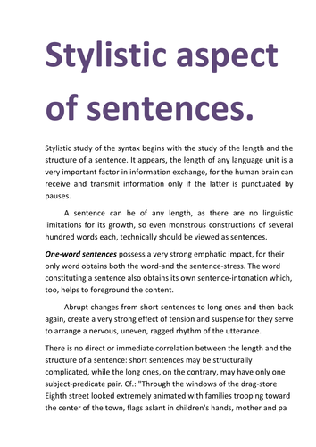 Stylistic aspect of sentences