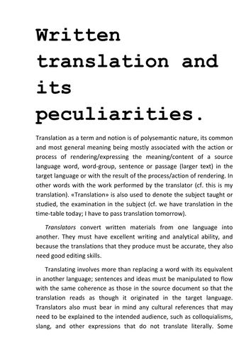 Written translation and its peculiarities