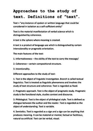  Approaches to the study of text. Definitions of “text”