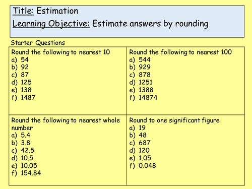 KS3 Estimation Lesson - differentiated