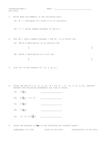 Sets (Quiz)