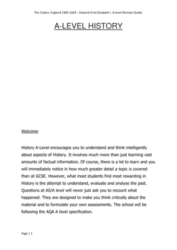 A-Level revision guide Edward, Mary and Elizabeth Tudor