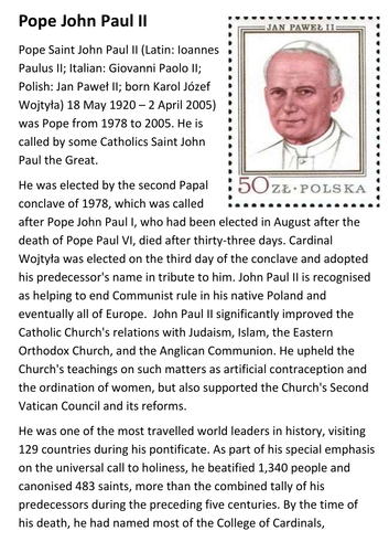 Pope John Paul II Handout