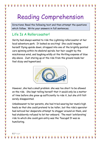 Primary English Reading Comprehension Exercise 'Life Is A Rollercoaster'