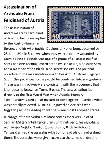 Assassination of Archduke Franz Ferdinand of Austria Handout