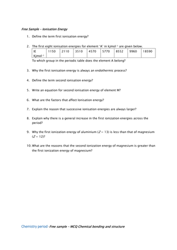 Ionisation Energy / AS/ Preliminary Chemistry